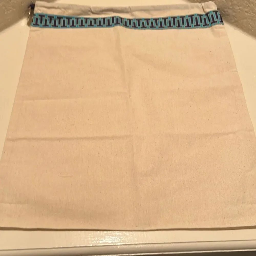 Tory Burch Natural Beige Dustbag Blue Pattern Trim Drawstring Storage Giftbag